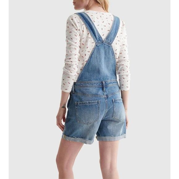 Lucky Brand Denim Boyfriend Shortall Overall size S Raw Hem - Picture 2 of 11